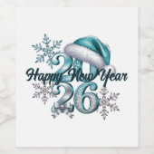 Icy Blue 2026 with Santa Hat and Snowflakes  Wijn Etiket (Enkel label)