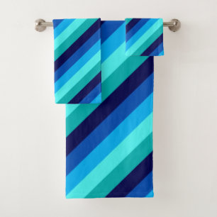 Icy Blue Blauwgroen strepen badhanddoek set Bad Handdoek