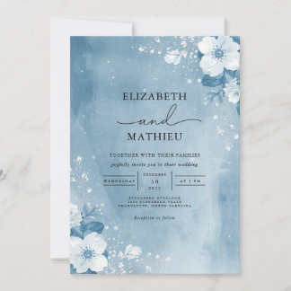 Icy Blue Botanical Frost Wedding Kaart