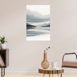 Icy Blue en Beige Abstract zeegezicht Poster
