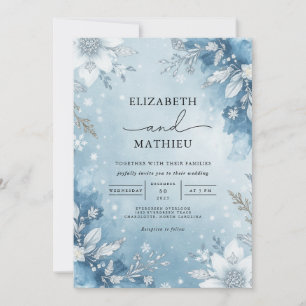 Icy Blue Floral Wreath Wedding Kaart