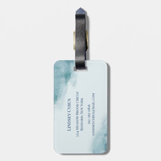 Icy Blue Frosted Waterverf Bagagelabel (Achterkant verticaal)