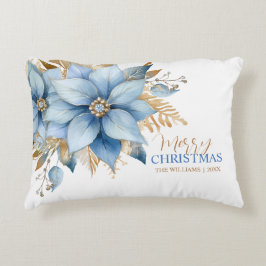 Icy Blue Gold Poinsettia Bloem Kerstmis Accent Kussen