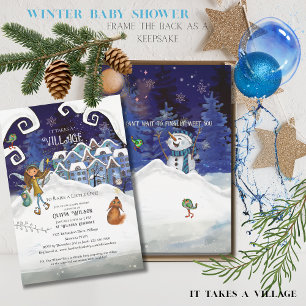 Icy Blue "Het Dorp" Winter Baby Shower Kaart