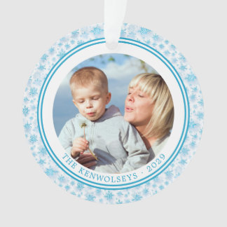 Icy Blue Snowflakes Familie Kerst 2-zijdig Ornament