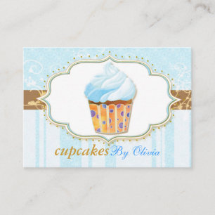 Icy Blue Stripes Bakery Cupcake Visitekaartje