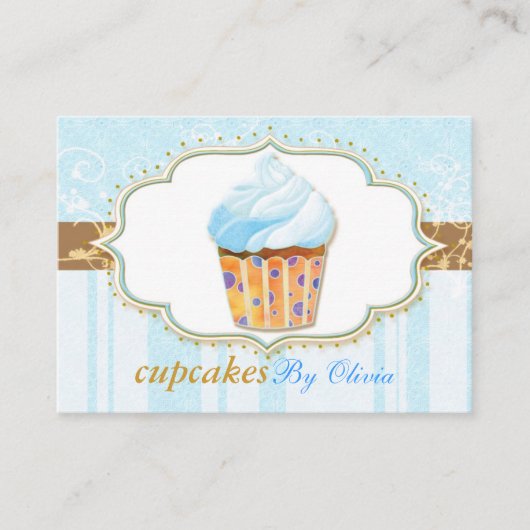 Icy Blue Stripes Bakery Cupcake Visitekaartje (Voorkant)
