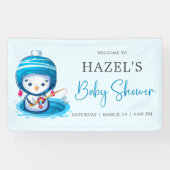 Icy Blue Winterpinguïn Vis Baby shower Spandoek (Horizontaal)