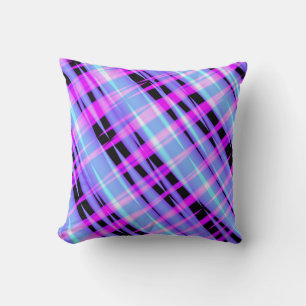 Icy Hot Roze Blauw en Zwart Abstract Plaid Kussen