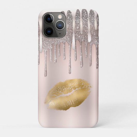 Icy Pink Gold Lips Diamond Glitter Sparkle Drip Case-Mate iPhone Case (Achterkant)