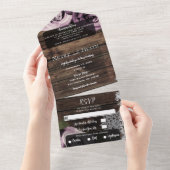 Icy Pink Mauve Rozen Lace Rustic Wood Weddenschap All In One Uitnodiging (Afscheurbaar)