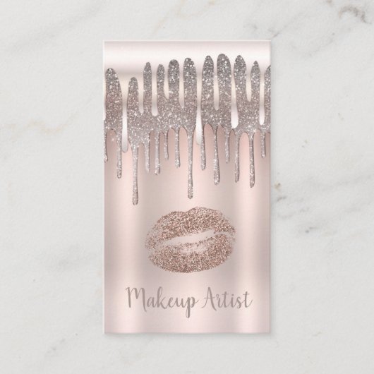 Icy Pink Rose Gold Lips Kiss Diamond Glitter Drip Visitekaartje (Voorkant)