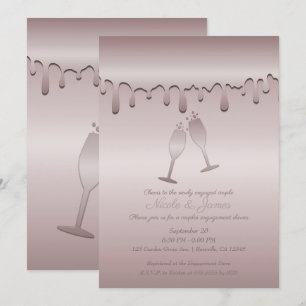 Icy Pink Rose Gold Toast Glasses Engagement Party Kaart