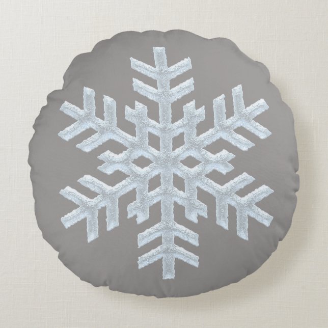 Icy White Frozen Snowflake Elegant kergrijs Rond Kussen (Voorkant)