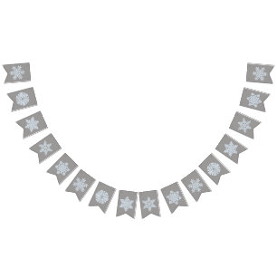 Icy White Frozen Snowflake Elegant kergrijs Vlaggetjes