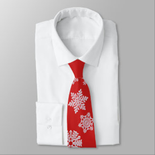 Icy White Snowflake op Cozy Warm Red Kerstmis Stropdas