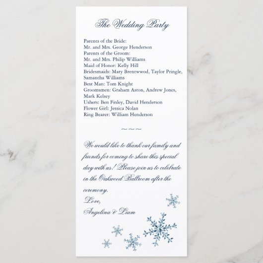 Icy Winter Snowflake Petit Programme de Mariage (Dos)
