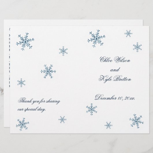 Icy Winter Snowflake Wedding Programme (Devant / Derrière)