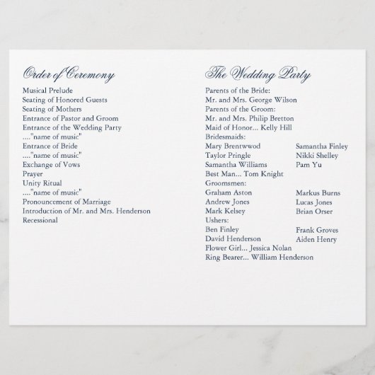 Icy Winter Snowflake Wedding Programme (Dos)