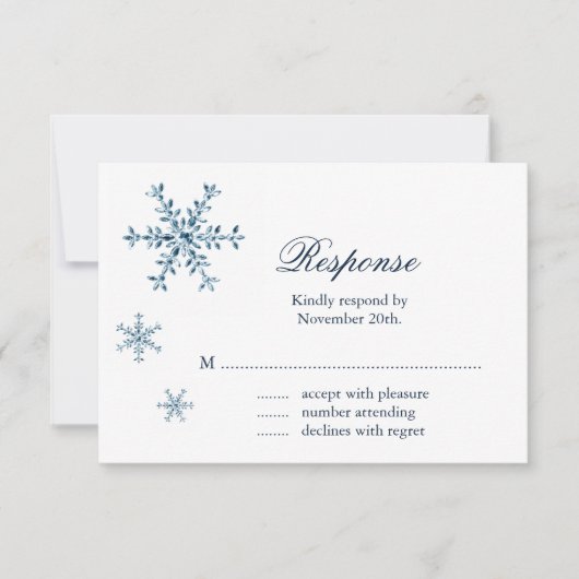 Icy Winter Snowflake Wedding RSVP Kaartje (Voorkant)