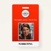 ID de l'employé Photo Code QR Rouge Logo Badge (Devant)