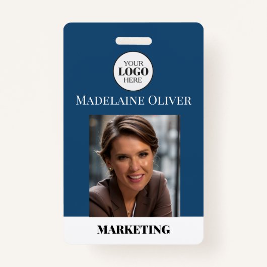 ID de l'employé Photo QR Code Bleu Logo Badge (Devant)