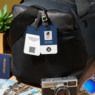 ID-foto werknemer, QR-code, Logo, naam Bagagelabel