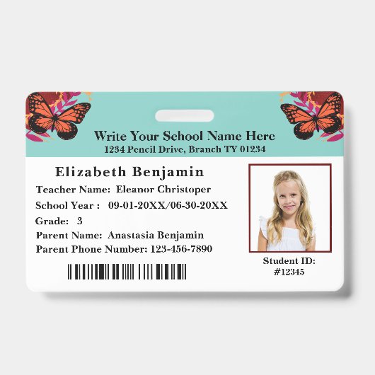 ID Identificatie Kaart School Student Bar Code Badge (Voorkant)