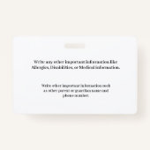 ID-identificatiekaart Student Child Kinder School Badge (Achterkant)