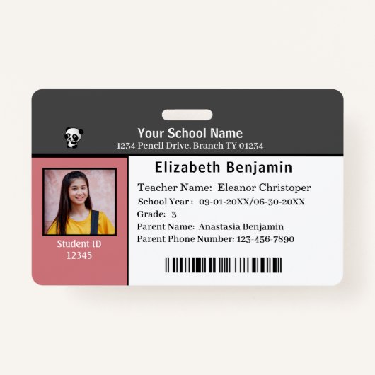 ID-identificatiekaartcode Studentenschool Badge (Voorkant)
