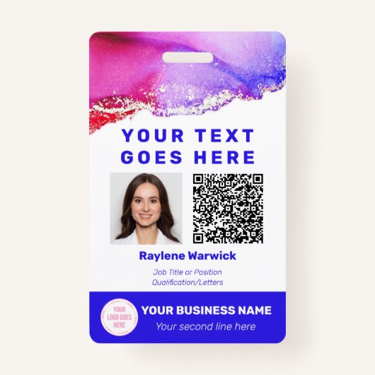 ID photo de travail QR Code Pink Purple Badge (Devant)