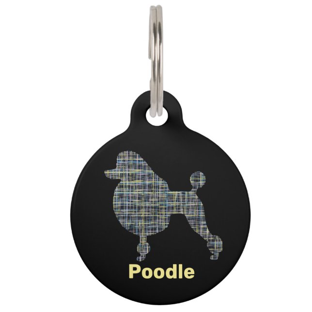 ID Poodle Dog Silhouette Grid Huisdierpenning (Voorkant)