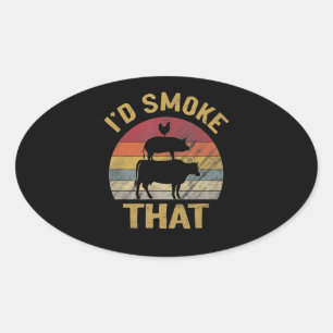 ID roken dat Funny BBQ de moker Grill Gift Ovale Sticker