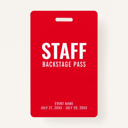 ID Rood wit personeel backstage Badge (Voorkant)