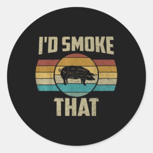 Id rook dat Shirt Grappige retro BBQ varkensvlees Ronde Sticker
