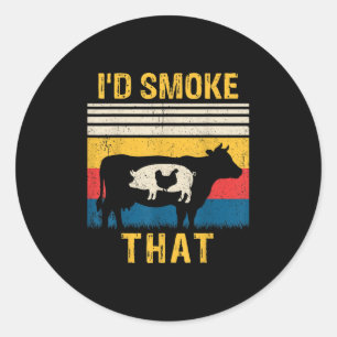 Id Rook Die Grappige BBQ Barbeque Roker Grillen C Ronde Sticker