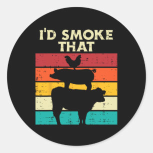 Id Smoke That Chicken Pork Beef Retro Meat Smoking Ronde Sticker