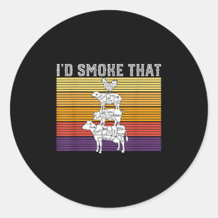 Id Smoke That Funny BBQ Grilling Pitmaser  Ronde Sticker