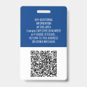 ID werknemer - Foto, QR-code, Logo, naam blauwe ba Badge (Back)