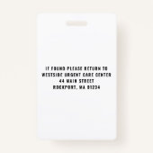 ID ziekenhuismedewerker Foto Logo Barcode Badge (Achterkant)