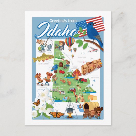 Idaho Cartoon Map Briefkaart (Voorkant)