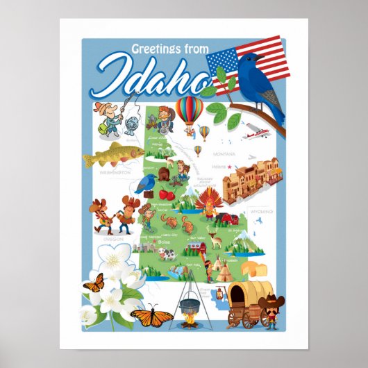 Idaho Cartoon Map Poster (Voorkant)