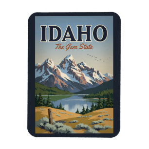 Idaho Sawtooth Range Illustratie Reis Kunst Retro Magneet
