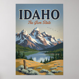 Idaho Sawtooth Range Illustratie Reis Kunst Retro Poster