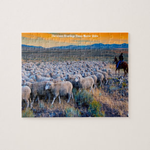 Idaho Schapen Grazing.. Kerstgroeten Jigsaw P Legpuzzel