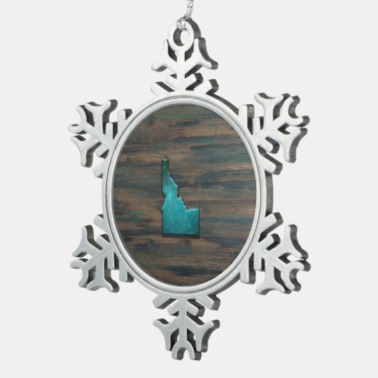 Idaho State Shape Blauwgroen Tin Sneeuwvlok Ornament (Rechts)