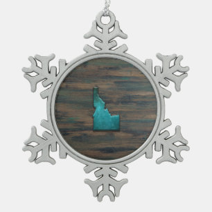 Idaho State Shape Blauwgroen Tin Sneeuwvlok Ornament
