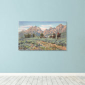 Idaho - Uitzicht van Mannen op Horseback op Teton  Canvas Afdruk (Insitu (Houten vloer))