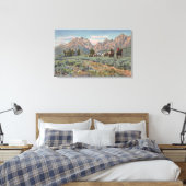 Idaho - Uitzicht van Mannen op Horseback op Teton  Canvas Afdruk (Insitu (Slaapkamer))