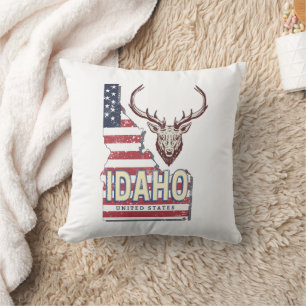 Idaho Verenigde Staten Retro Kaart  Herten Verenig Kussen